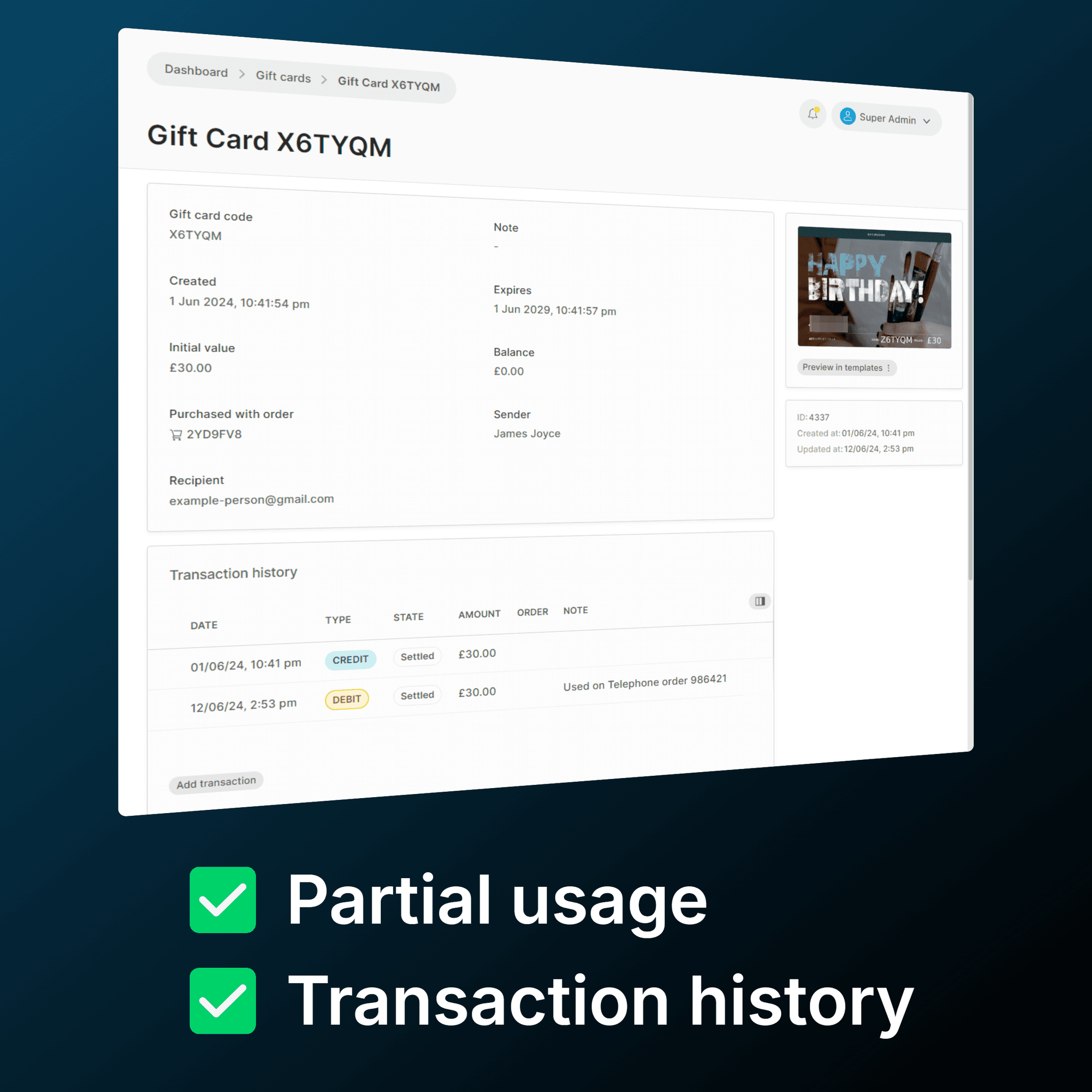 Vendure Gift Card Plugin