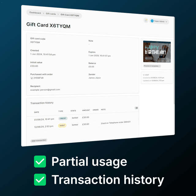 Vendure Gift Card Plugin
